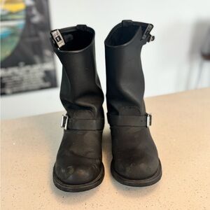 Frye Black Leather Short Engineer Boots